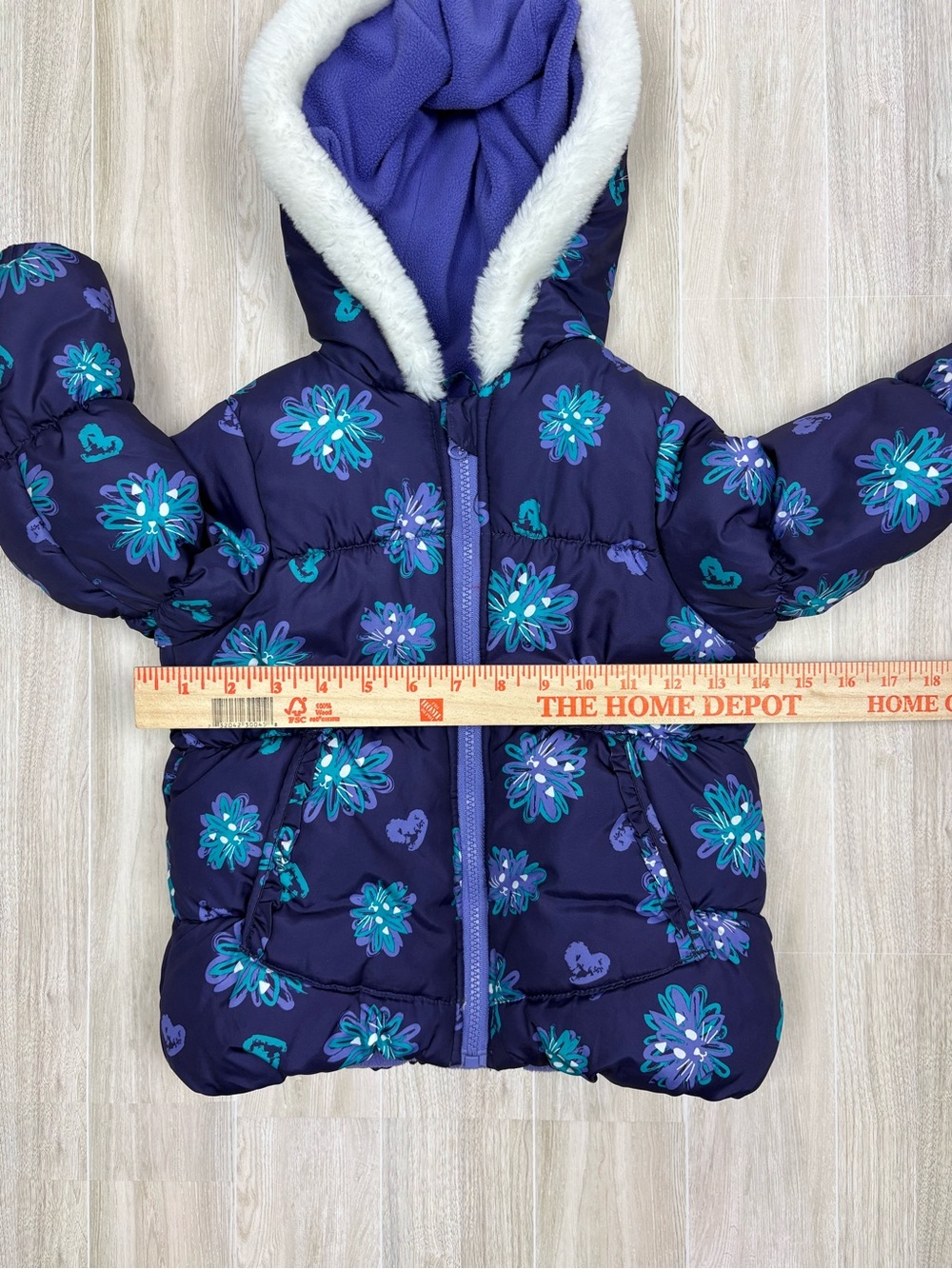 London Fog Purple & Teal Floral Fleece-Lined Jacket Size 4 EUC Front Pockets - Picture 6 of 6